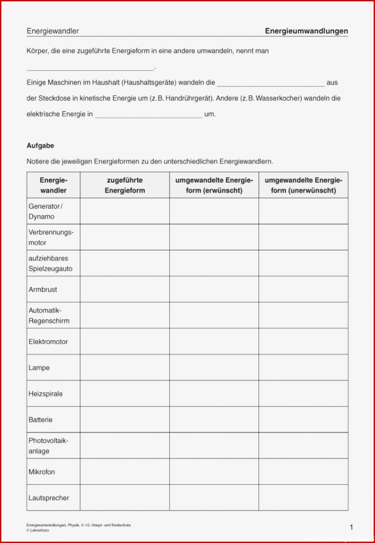 Sekundarstufe I Unterrichtsmaterial Physik Energie