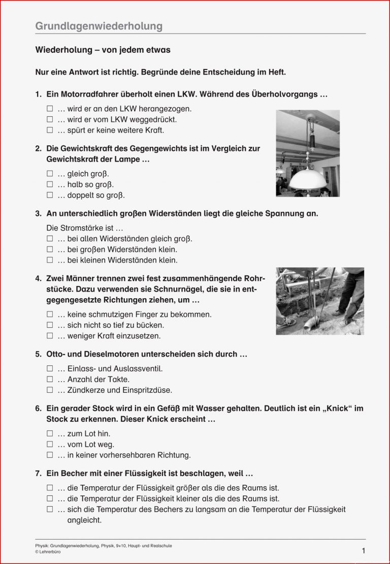 Sekundarstufe I Unterrichtsmaterial Physik Grundlagen