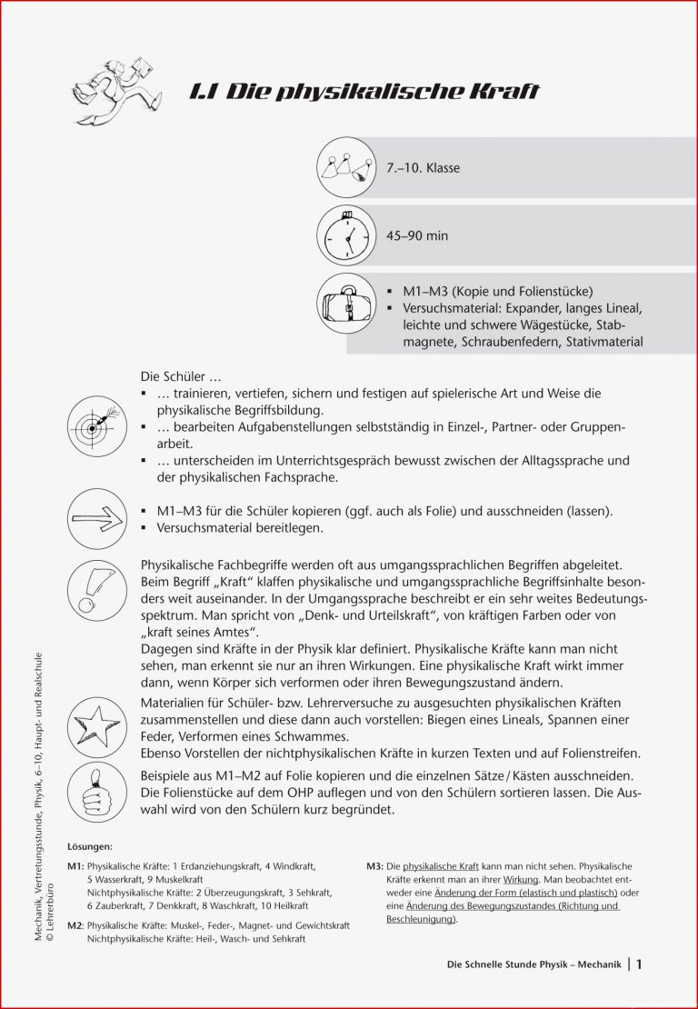 Sekundarstufe I Unterrichtsmaterial Physik Mechanik