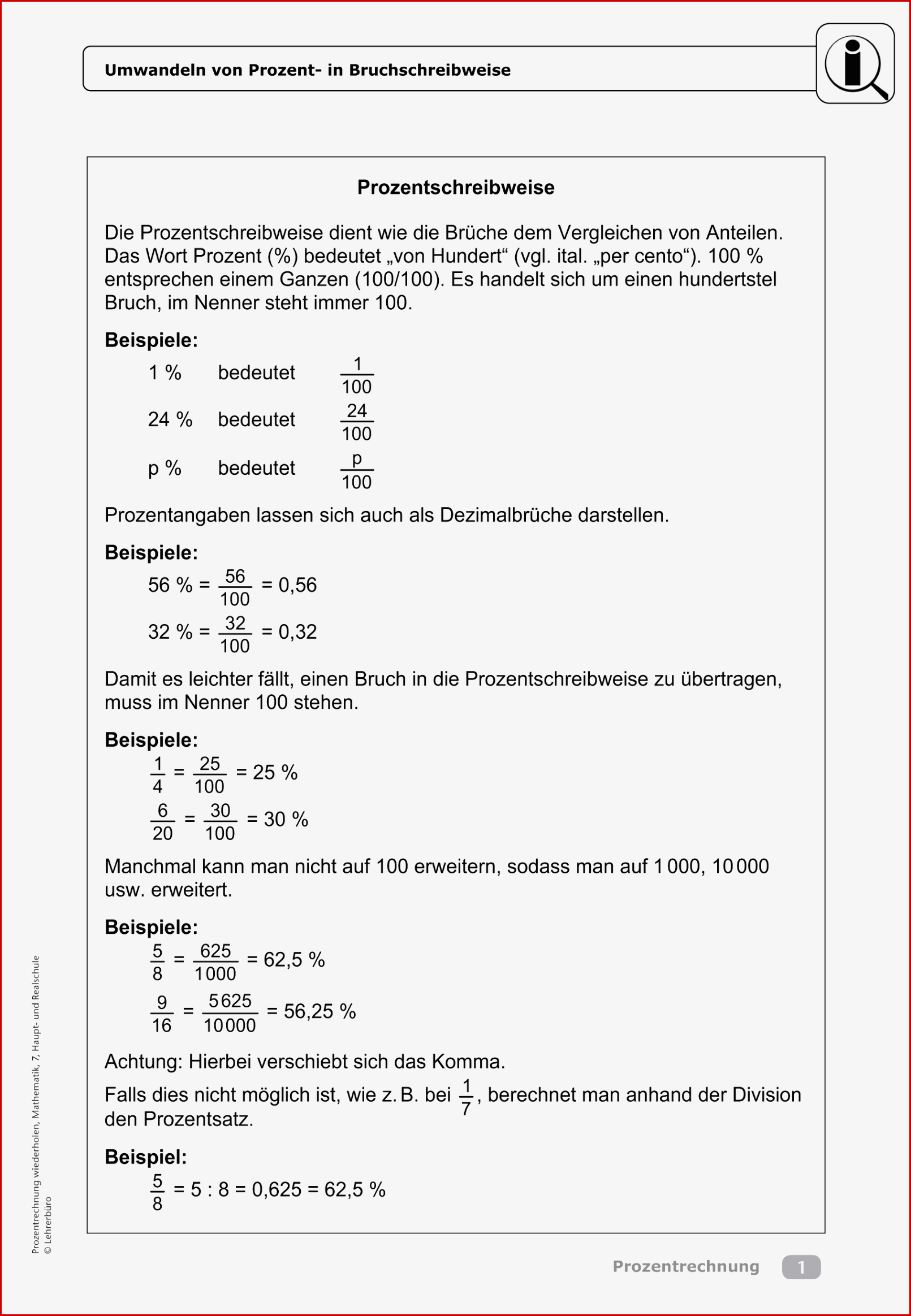 Sekundarstufe Unterrichtsmaterial Mathematik Prozent Und