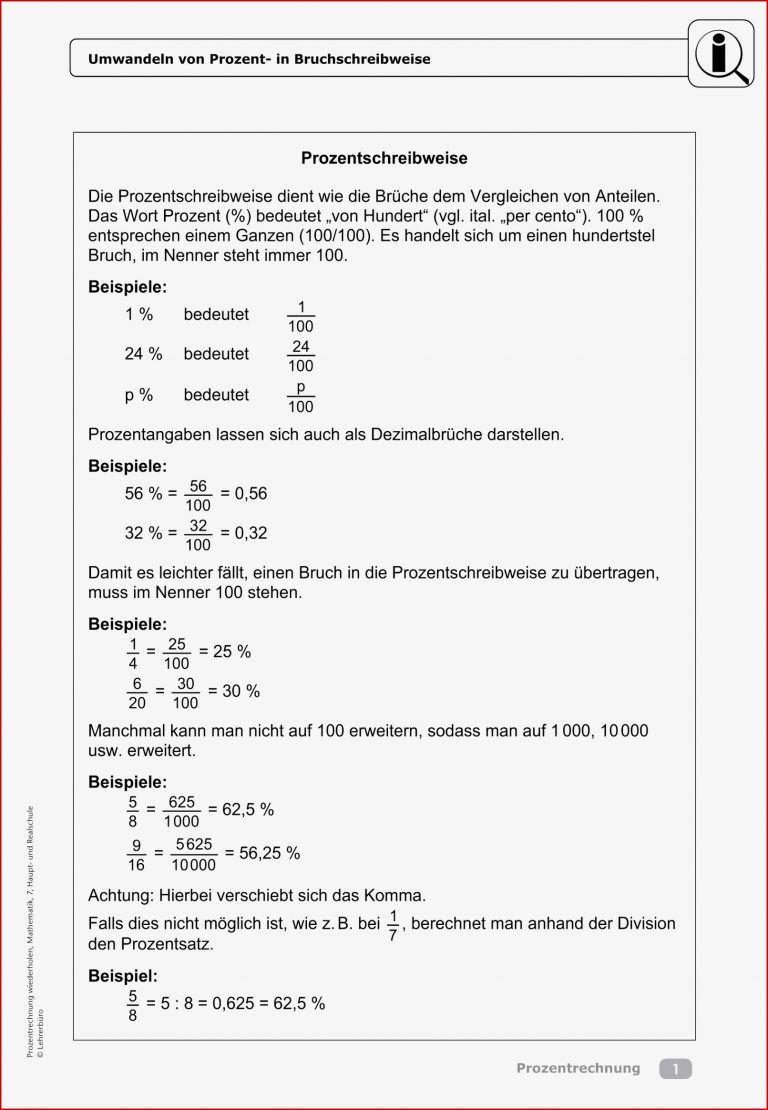 Sekundarstufe Unterrichtsmaterial Mathematik Prozent und