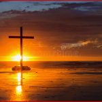 Setting Sun Cross Stock Image Image Of Symbol Beach