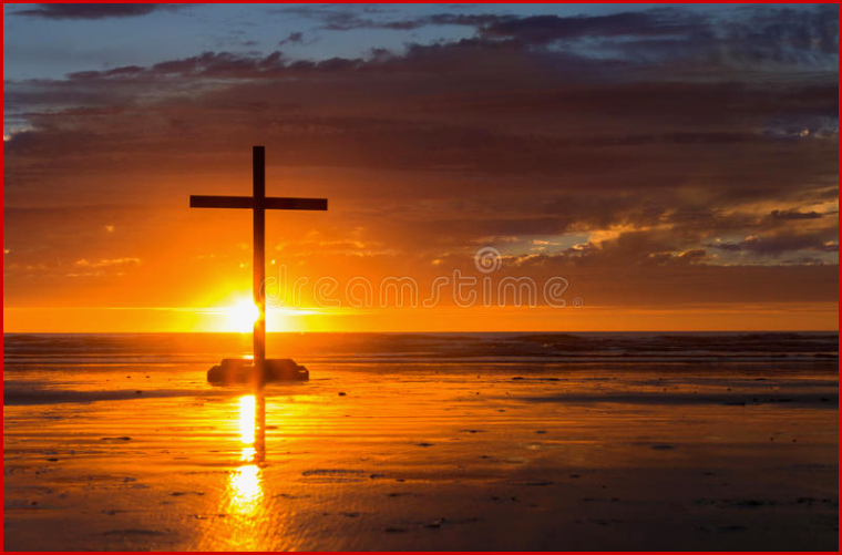 Setting Sun Cross Stock Image Image Of Symbol Beach