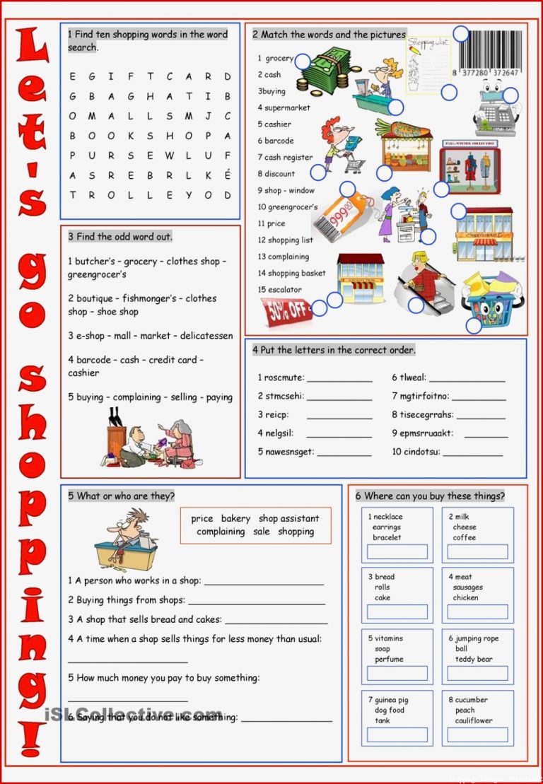 Shopping Vocabulary Exercises