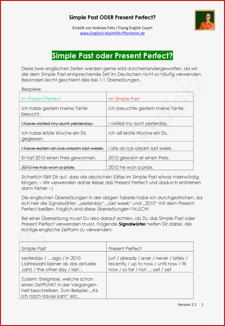 Simple Past Oder Present Perfect Arbeitsblätter Mit