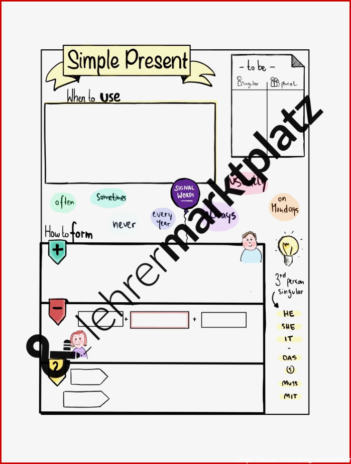 Simple Present Sketchnote Arbeitsblätter