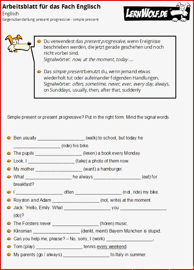 Simple Present übungen 5 Klasse Zum Ausdrucken