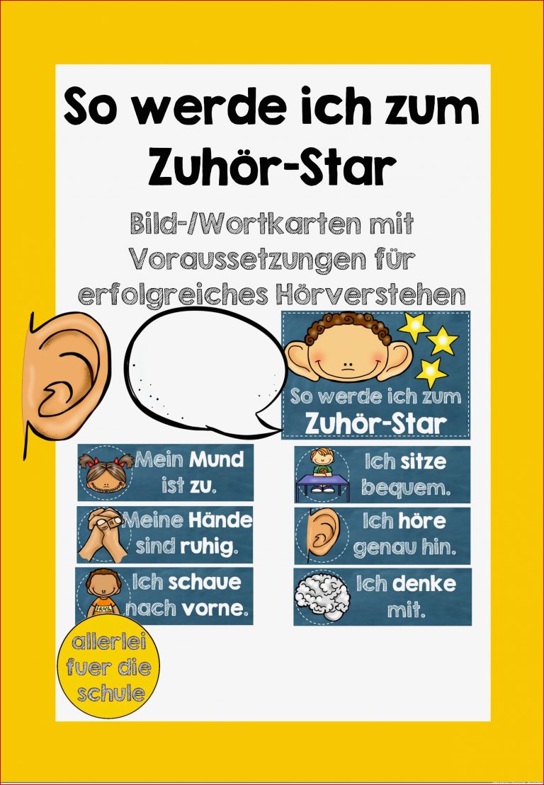 So werde ich zum Zuhörstar Bild und Wortkarten mit den