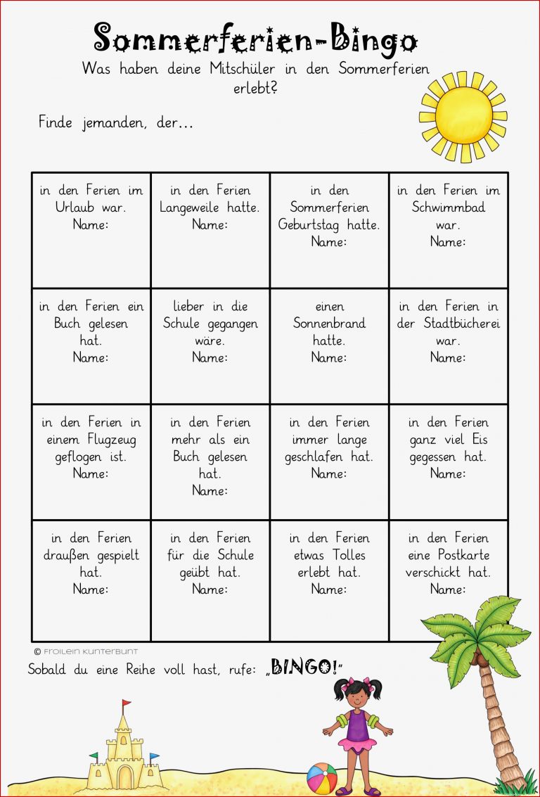 Sommerferien Bingo – Unterrichtsmaterial Im Fach