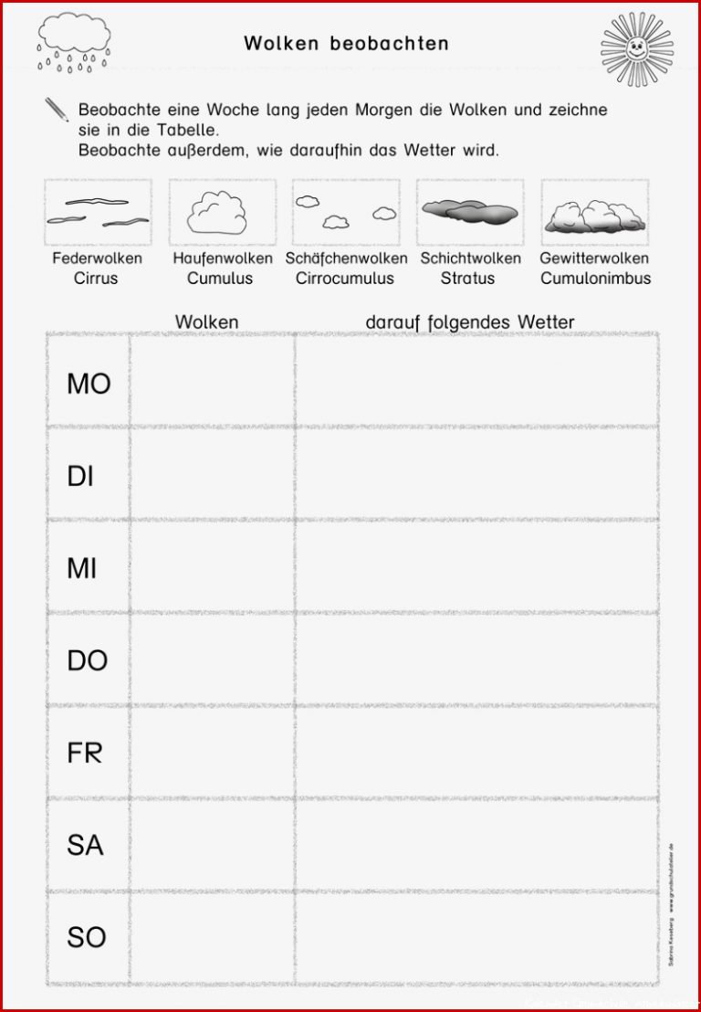 Sonne Wolken Kalender Vorlage Kinderbilderwnload