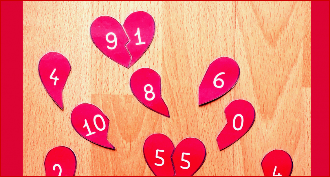 Sonniges Klassenzimmer Legespiel "verliebte Zahlen"