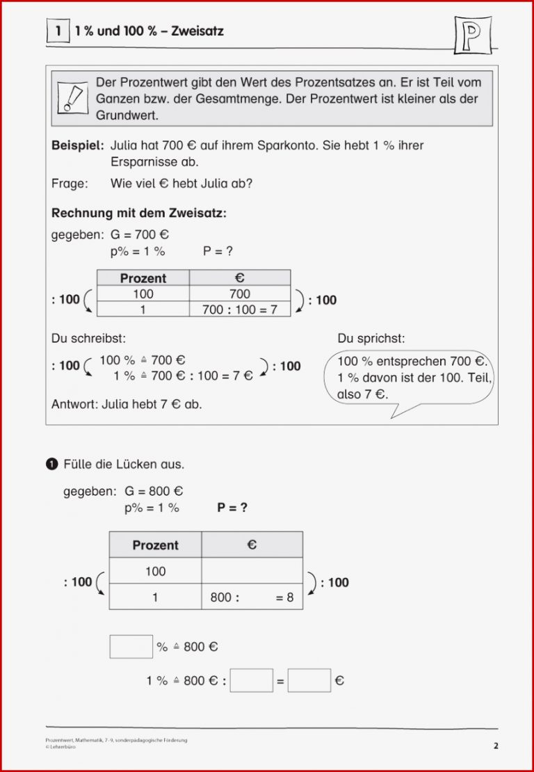 SoPäd Unterrichtsmaterial Mathematik Prozent und Zinsrechnung