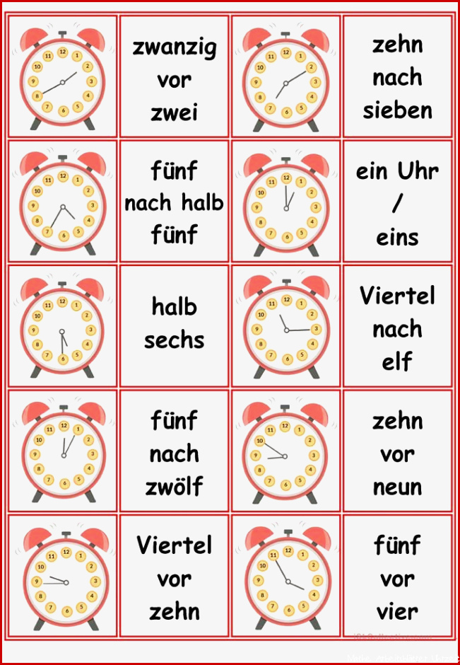 Spiele im Deutschunterricht Memory Uhrzeiten