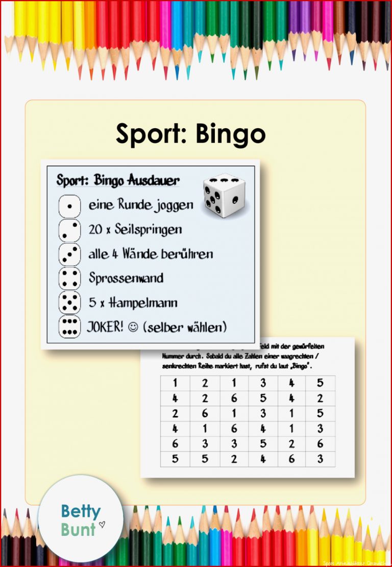 Sport Bingo Würfeln – Unterrichtsmaterial Im Fach Sport