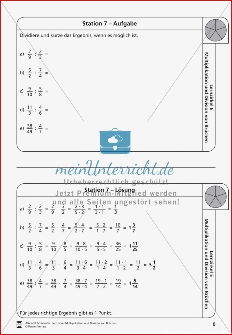 Stationsarbeit Multiplikation Und Division Von Brüchen