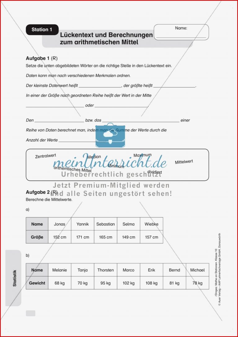 Statistik Übungen zum arithmetischen Mittel meinUnterricht