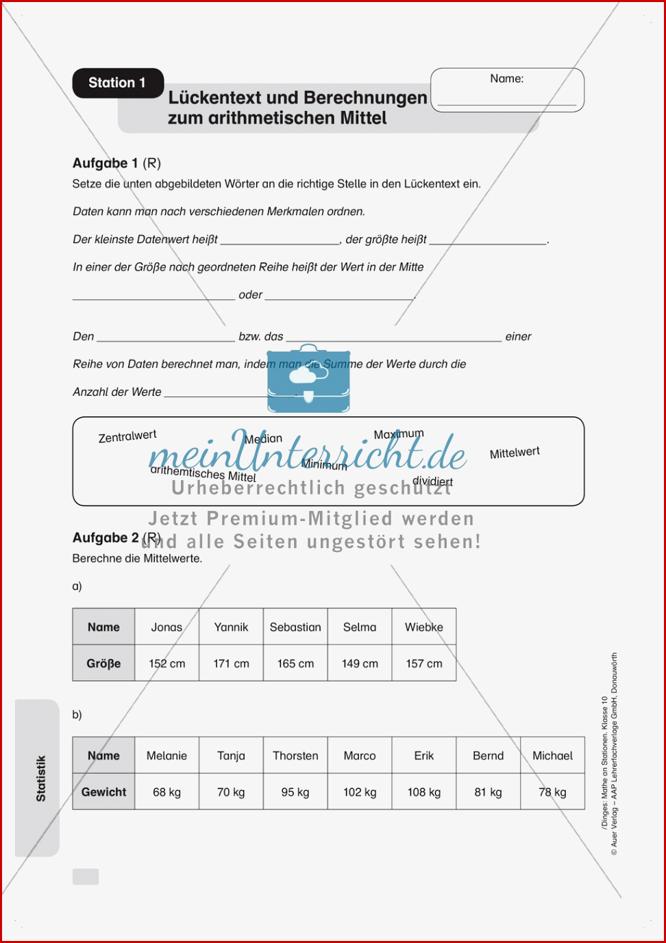 Statistik Übungen Zum Arithmetischen Mittel Meinunterricht