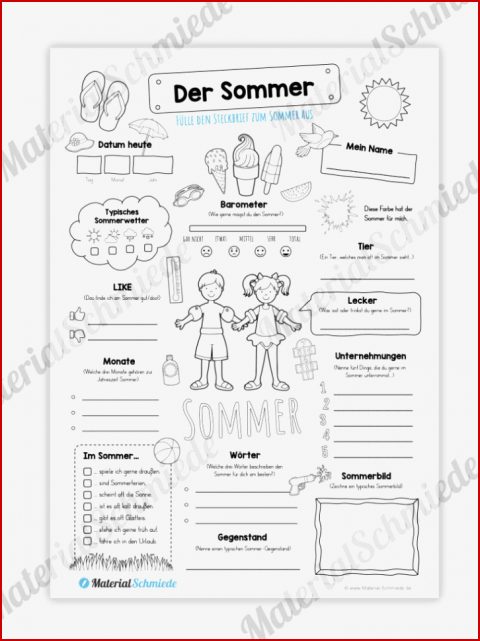 Steckbrief Arbeitsblatt Steckbrief sommer