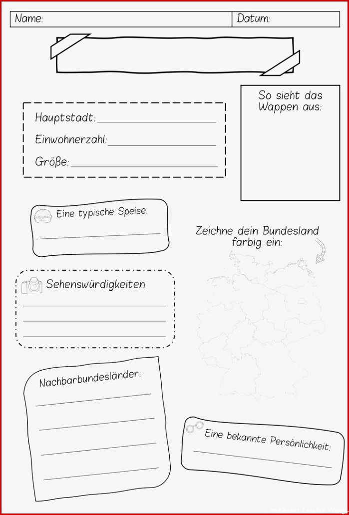 Steckbrief Bundesland Arbeitsblatt – Unterrichtsmaterial