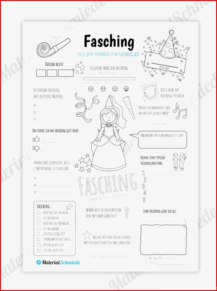 Steckbrief Fasching für Mädchen