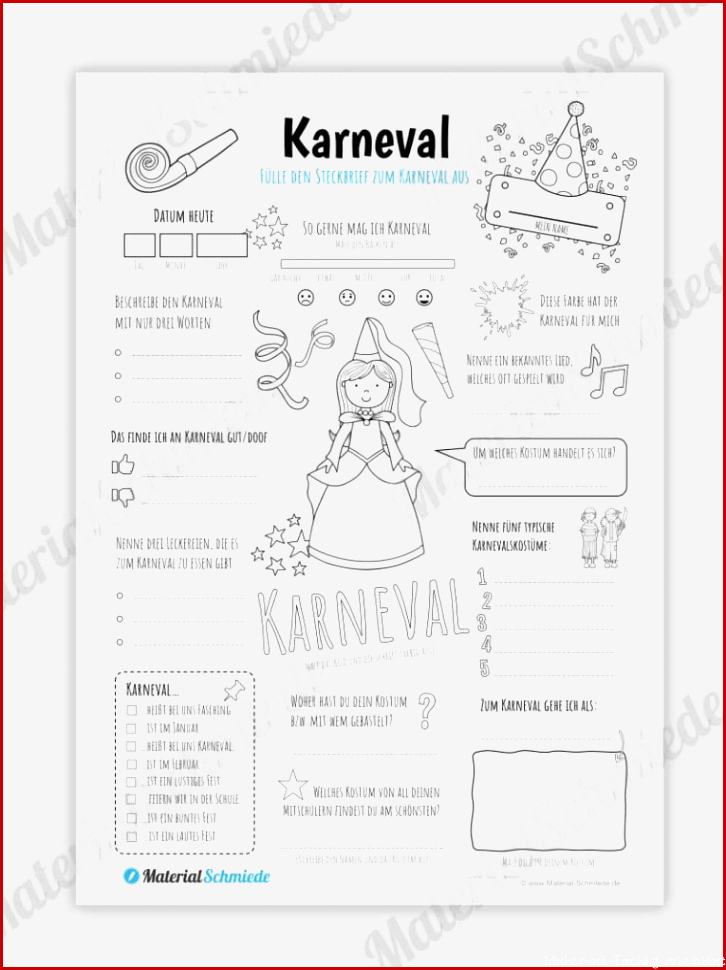 Steckbrief Karneval für Mädchen