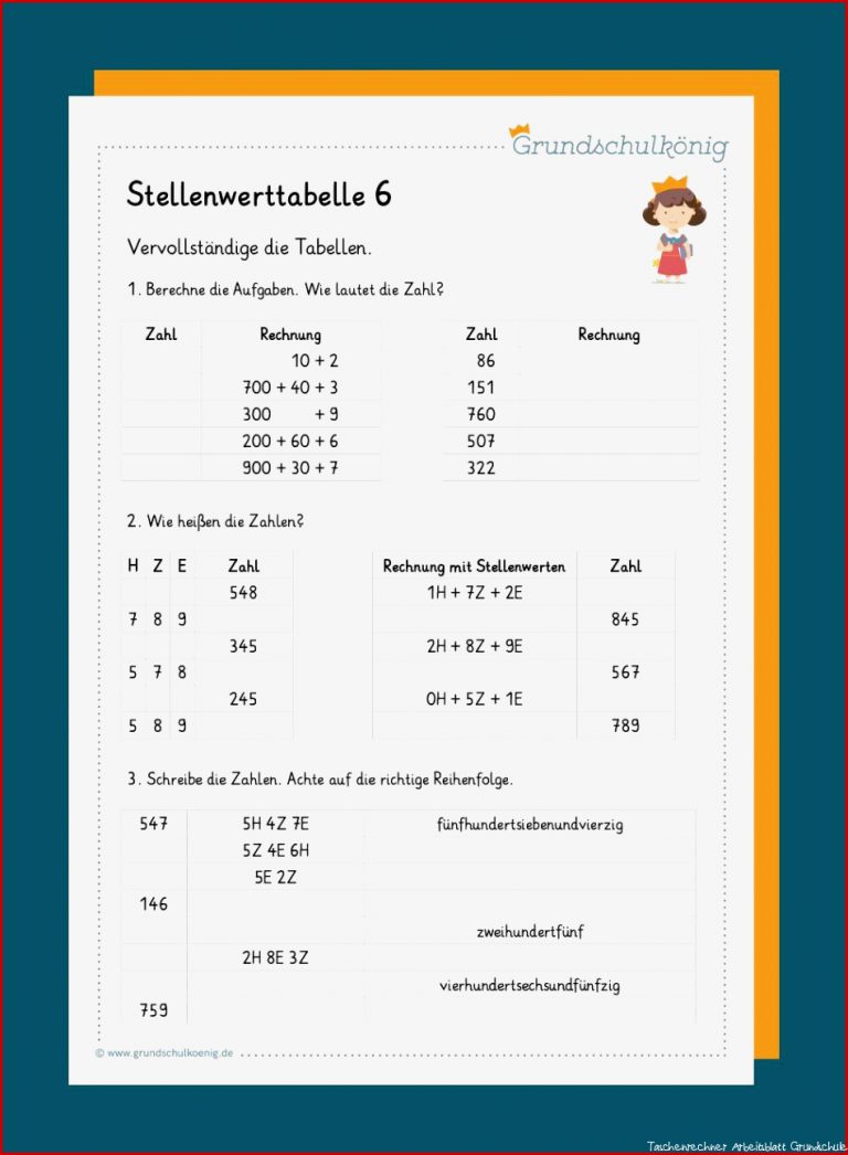 Stellenwerttabelle im Zahlenraum 1 000