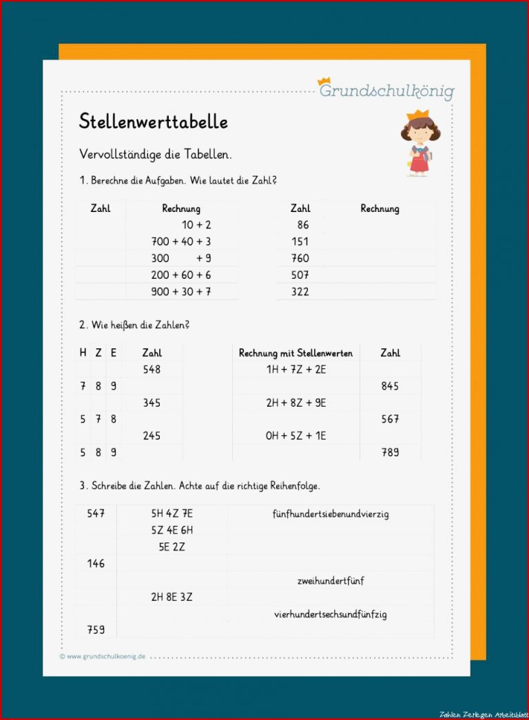 Stellenwerttabelle Im Zahlenraum 1000