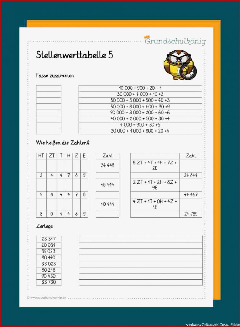 Stellenwerttabelle Und Zahlenstrahl Im Zahlenraum 100 000