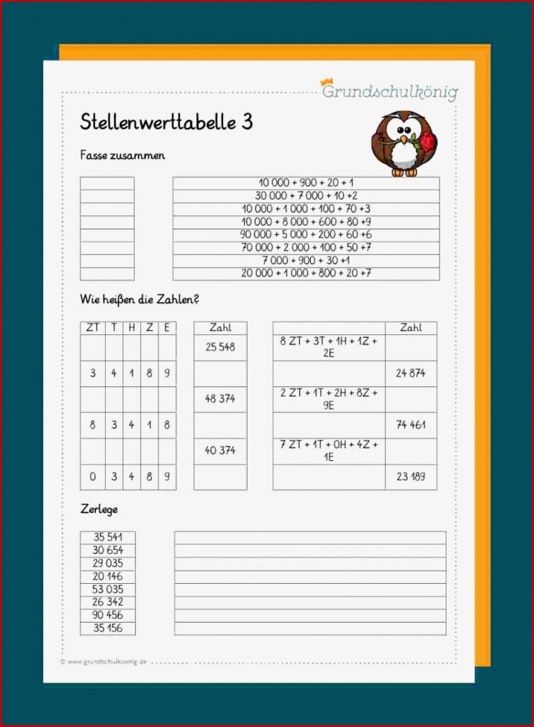 Stellenwerttabelle und Zahlenstrahl im Zahlenraum 100 000