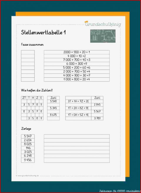 Fabelhaft Zahlenraum Bis 100000 Arbeitsblätter Sie Berücksichtigen