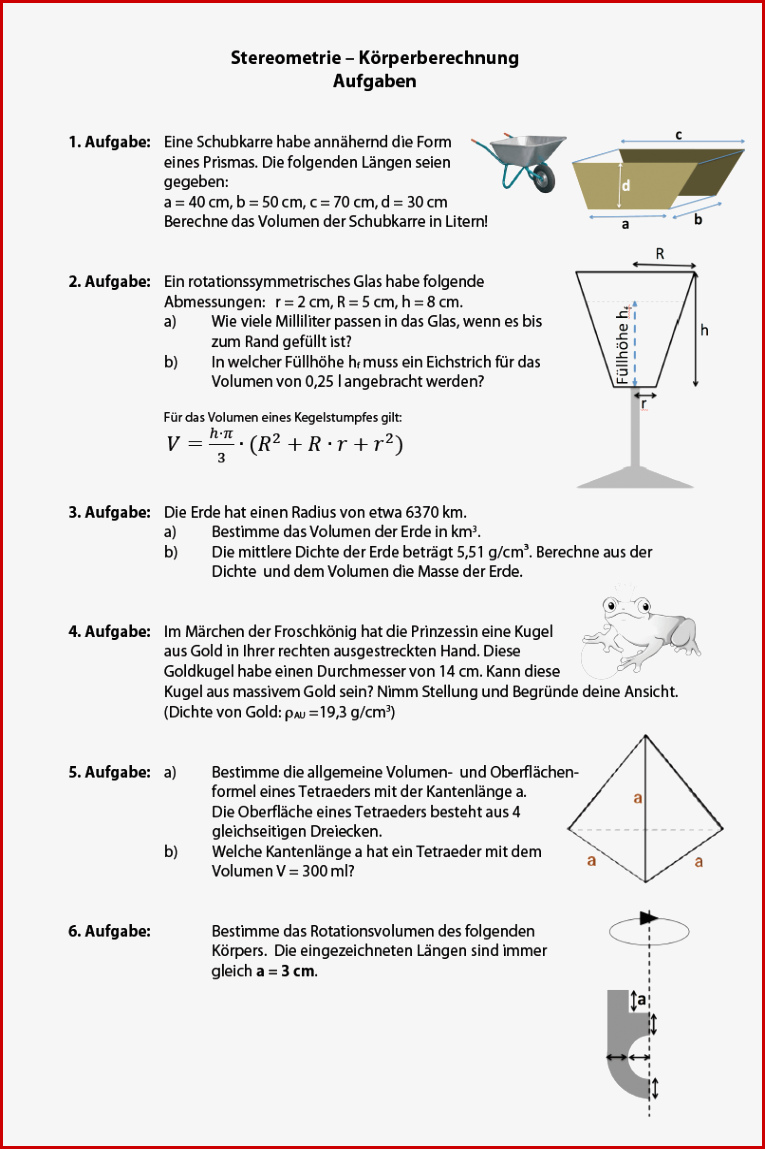 Stereometrie Aufgaben Und Übungen Arbeitsblatt Stereometrie