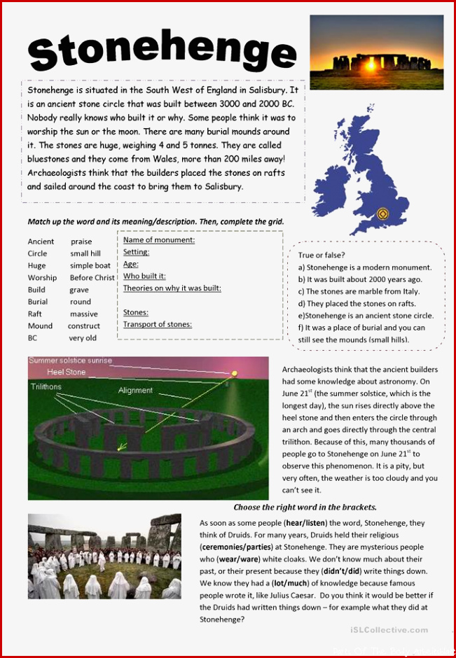 Stonehenge worksheet Free ESL printable worksheets made