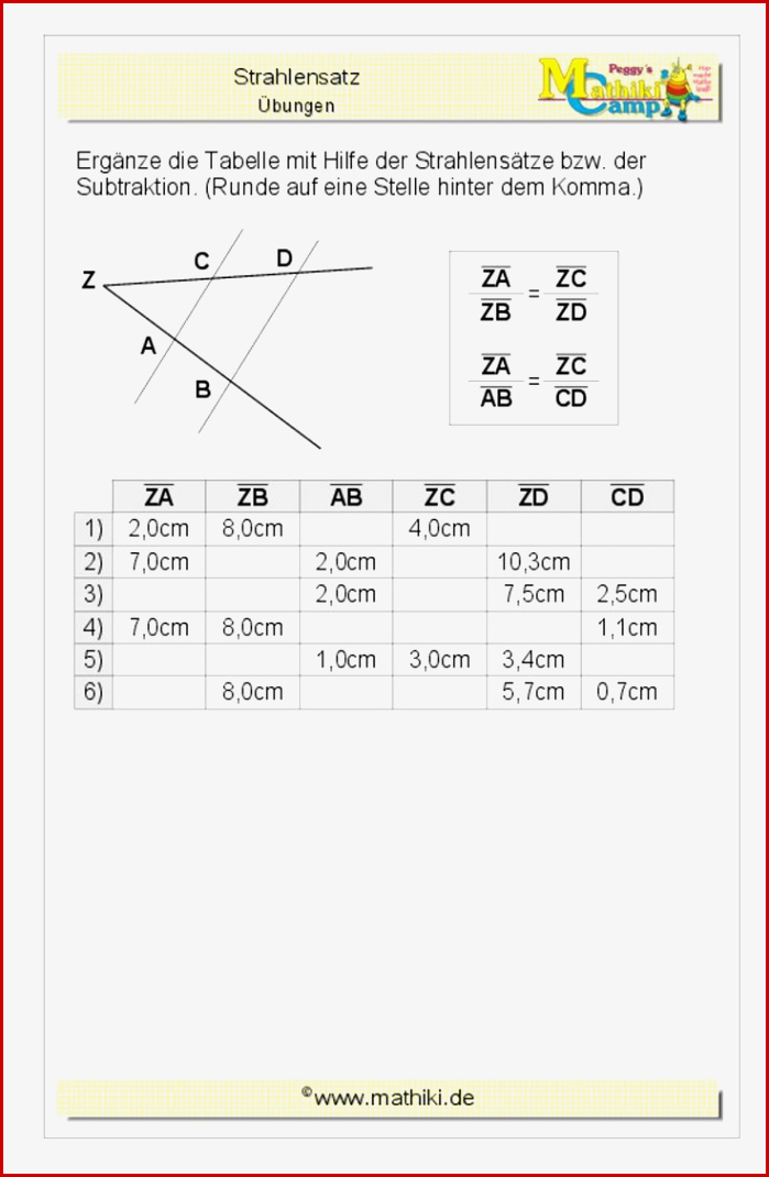 Strahlensätze Klasse 9 10 Kostenloses Arbeitsblatt Mit