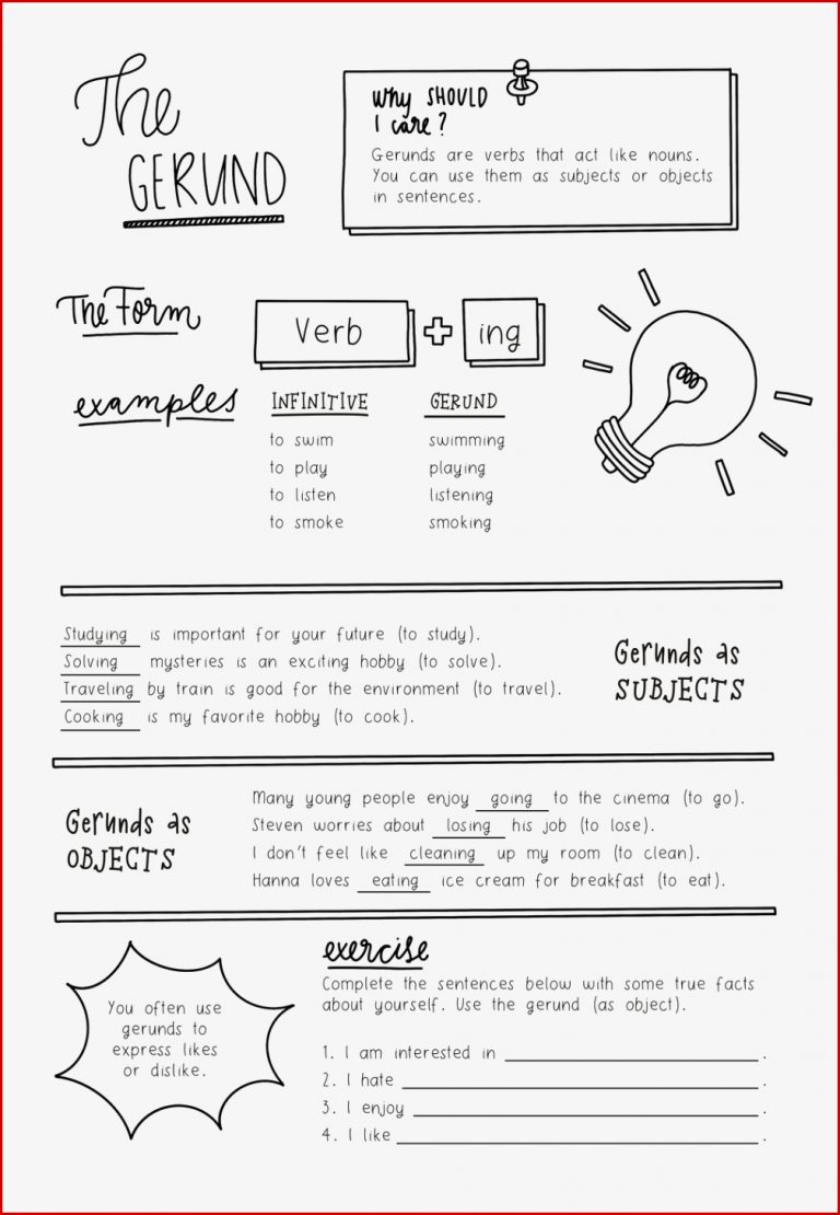 Study Sheet English The Gerund – Unterrichtsmaterial im