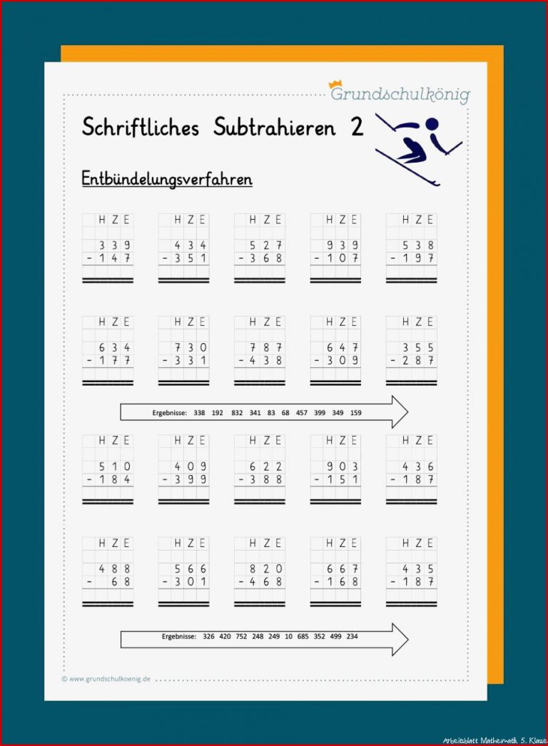 Subtraktion Arbeitsblätter Mathe Klasse 5 Zum Ausdrucken