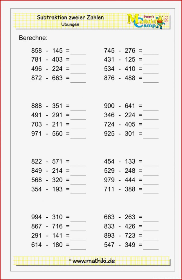 Subtraktion Bis 1000 Klasse 5 6 Mathiki