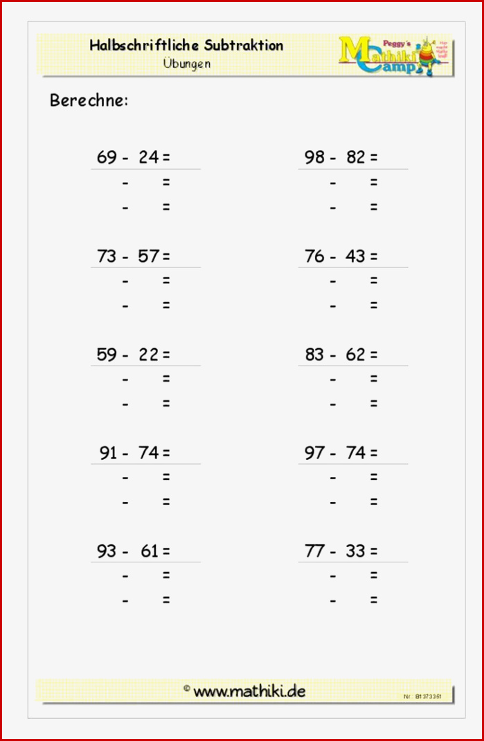 Subtraktion Mathe Arbeitsblätter Klasse 3 Worksheets