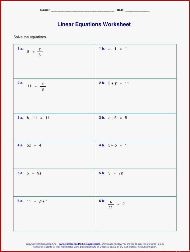 Systems Equations Review Worksheet Fresh Free Worksheets for Linear Equations Grades 6 9 Pre
