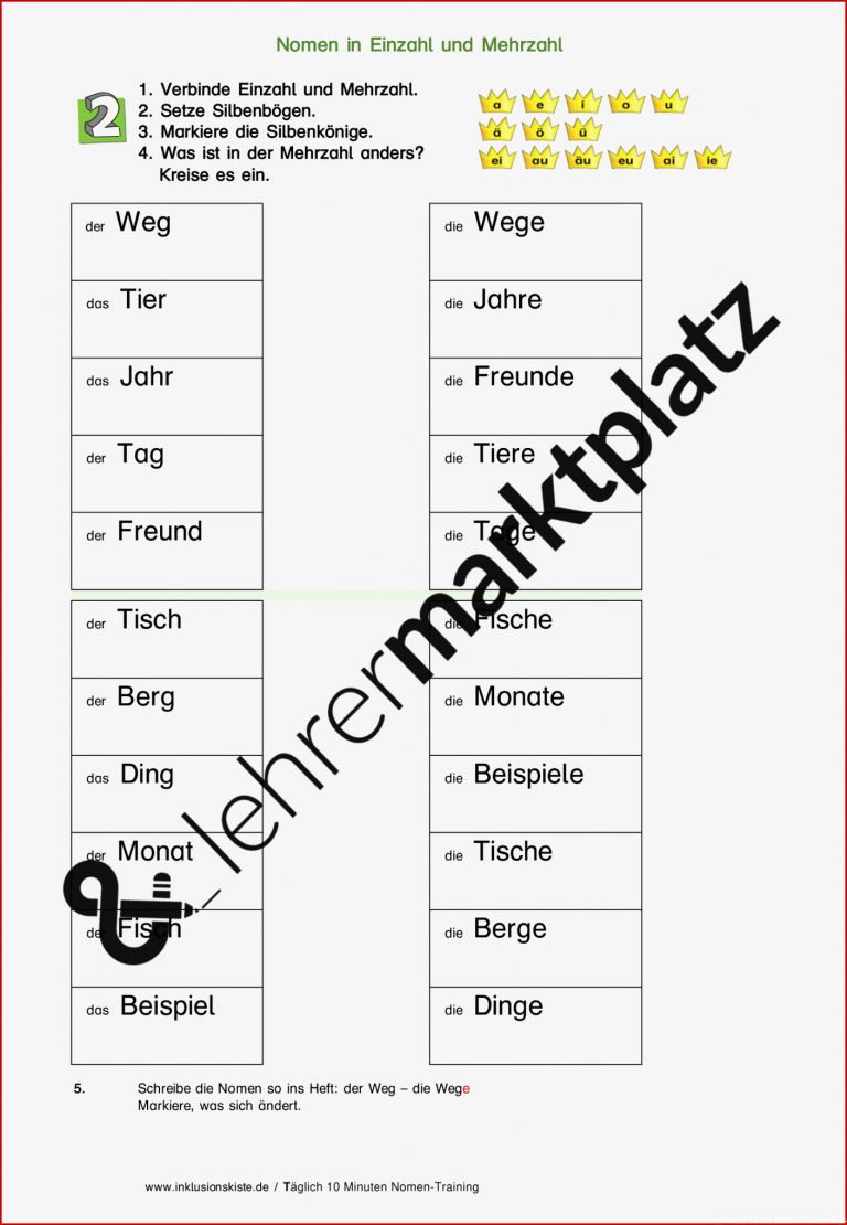 Täglich 10 Minuten Nomen Training Einzahl und Mehrzahl