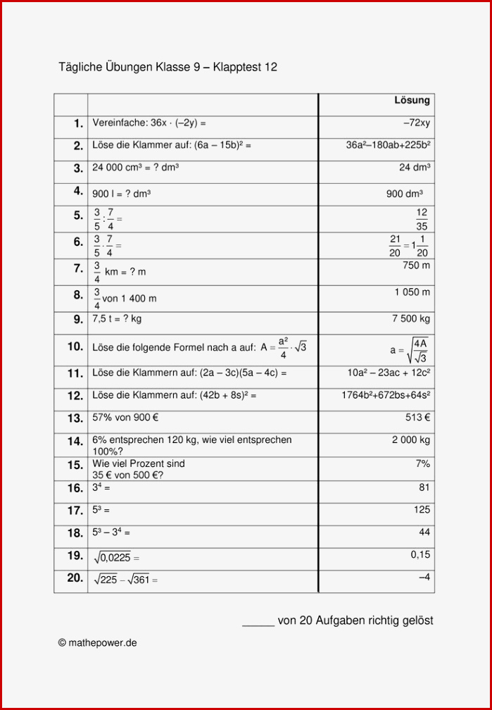 Tägliche Übungen Klasse 9 Klapptests 11 20 Kostenlosen Download Tägliche Übungen Klasse 9 Klapptests 11 20
