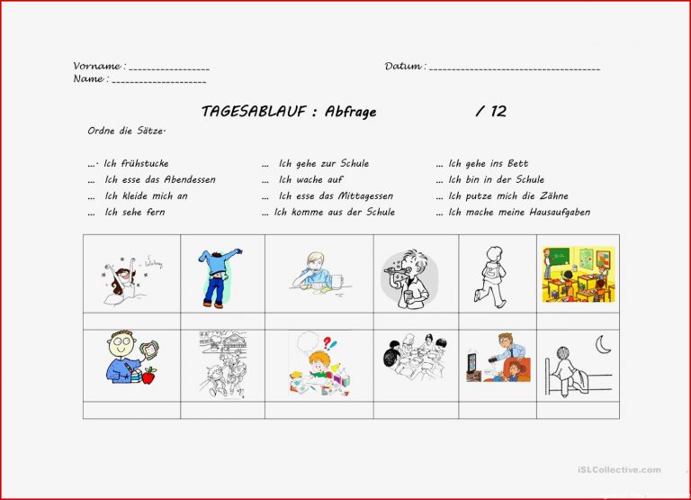Tagesablauf Deutsch Daf Arbeitsblatter