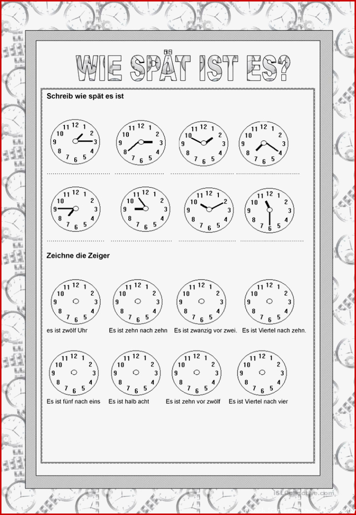 Tagesablauf Uhrzeiten Arbeitsblatt Kostenlose DAF