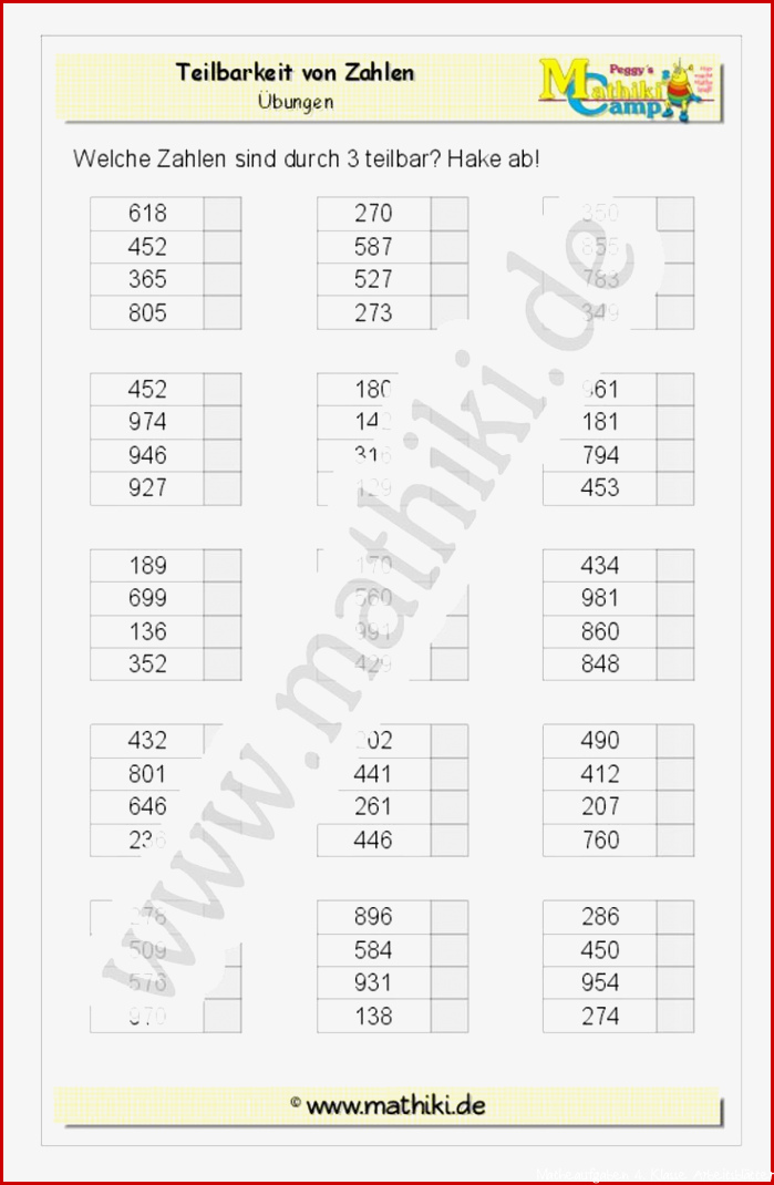 Teilbarkeit einer Zahl Klasse 4 in 2020