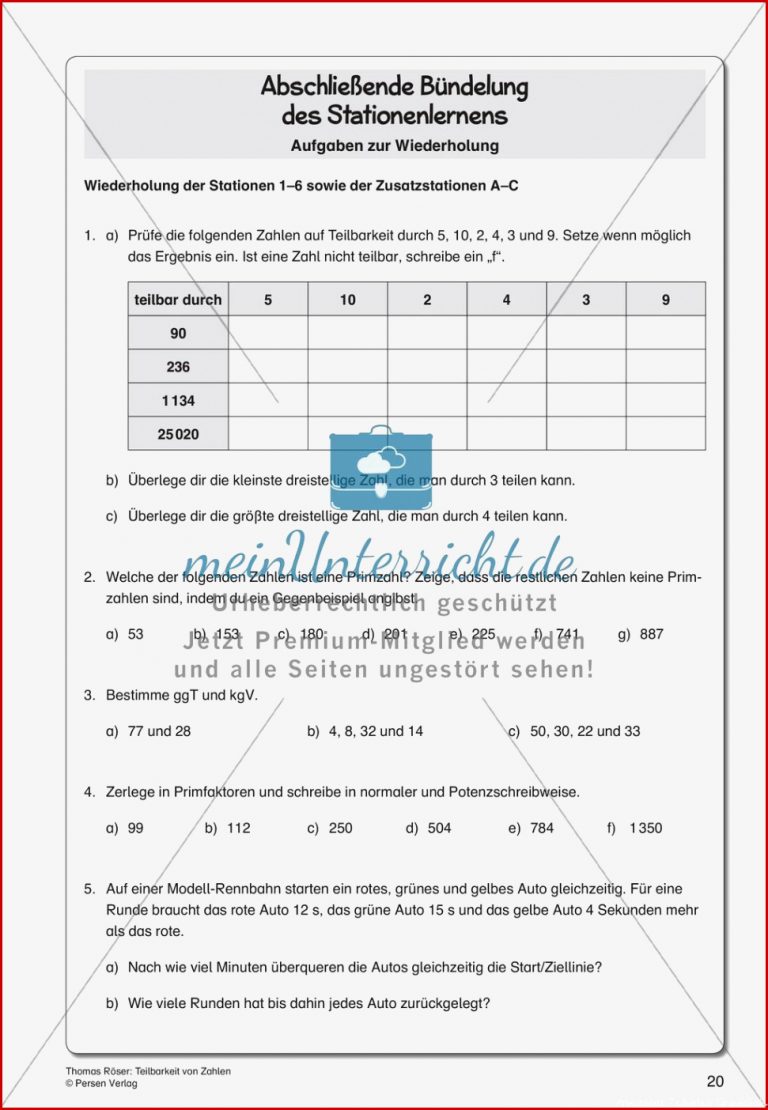 Teilbarkeit Von Zahlen Meinunterricht