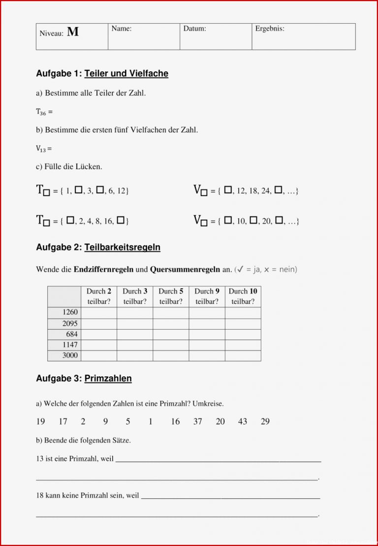 Teiler Und Vielfache Klasse 6 Arbeitsblätter Worksheets zum Download Teiler Und Vielfache Klasse 6 Arbeitsblätter Worksheets