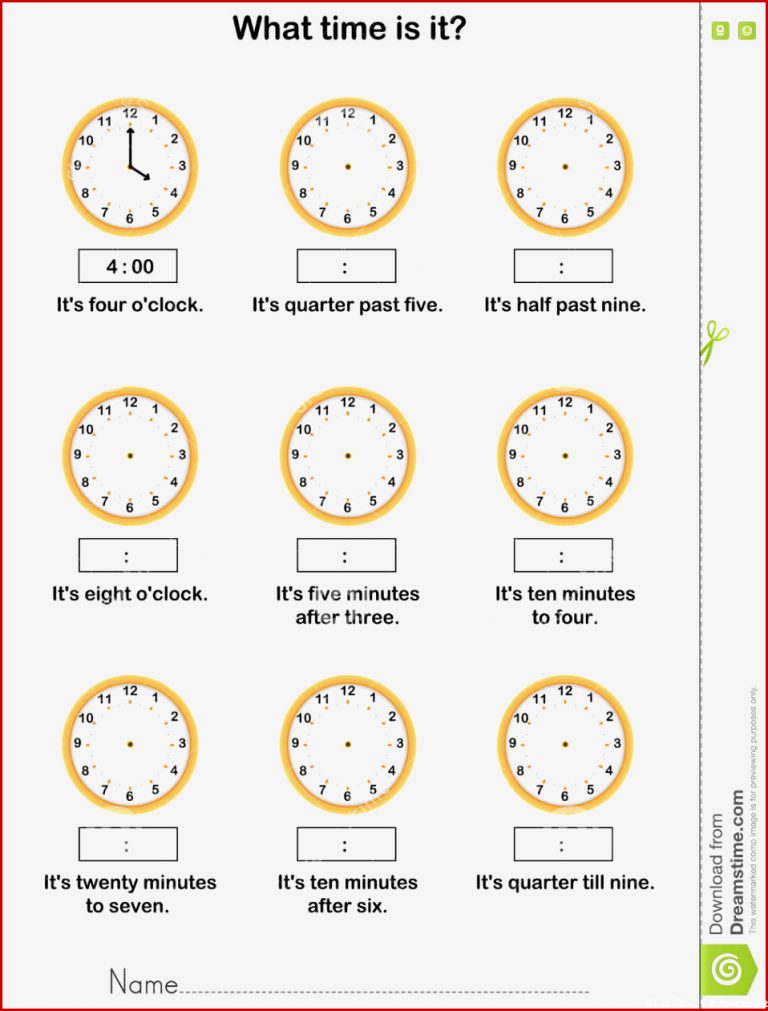 Telling Time Worksheet Worksheet For Education Stock