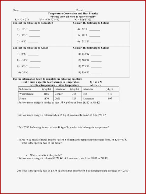 Temperature Conversion Worksheet Answer Key