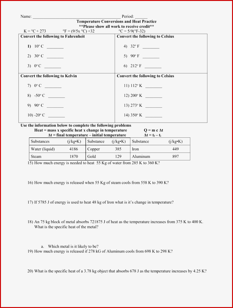 Temperature Conversion Worksheet Answer Key