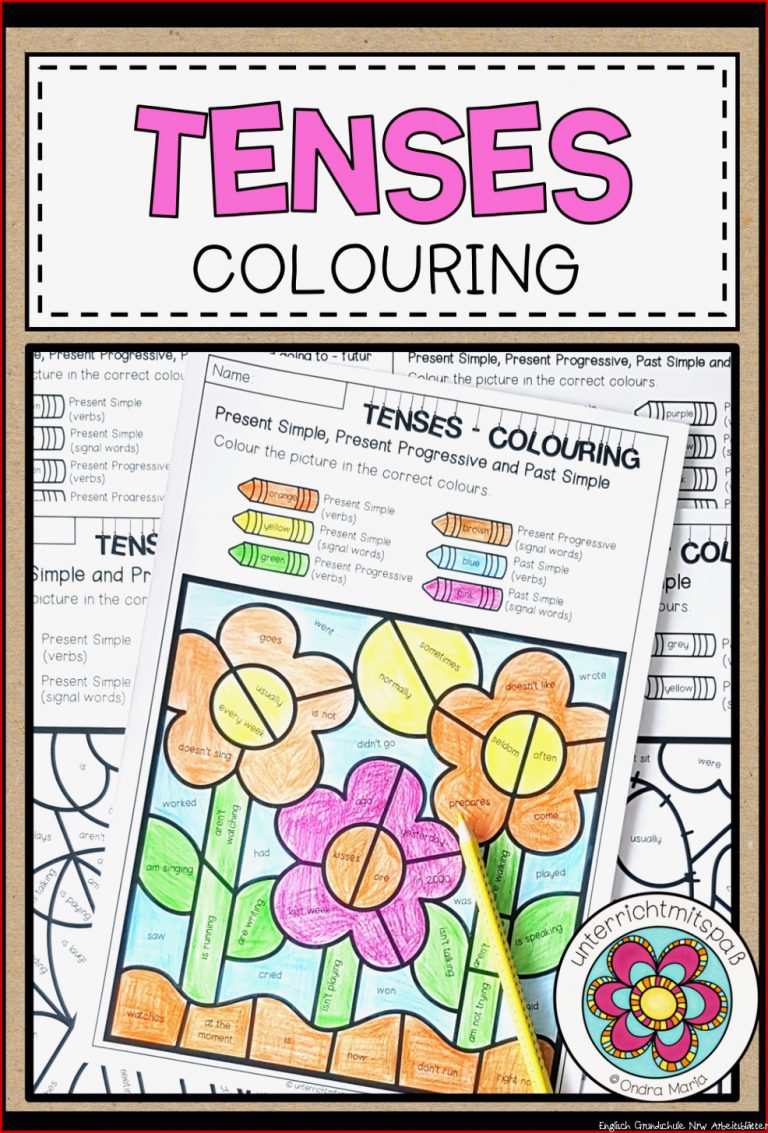 TENSES COLOURING 5 Arbeitsblätter differenziert