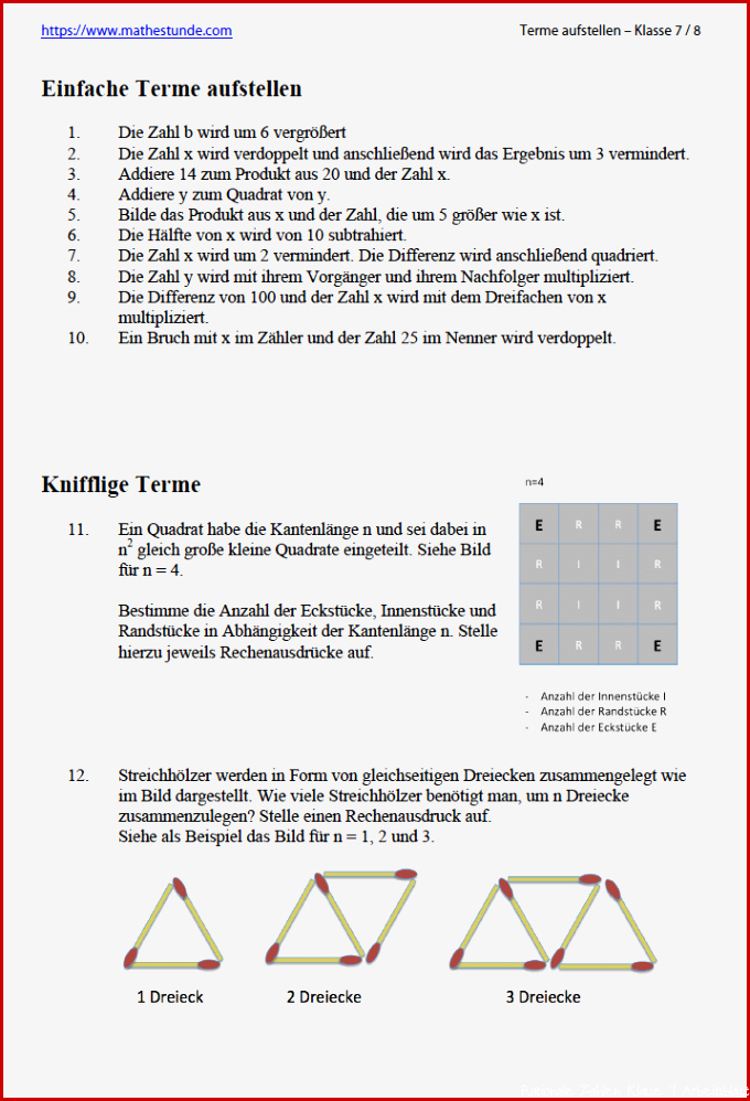 Terme aufstellen Klasse 8